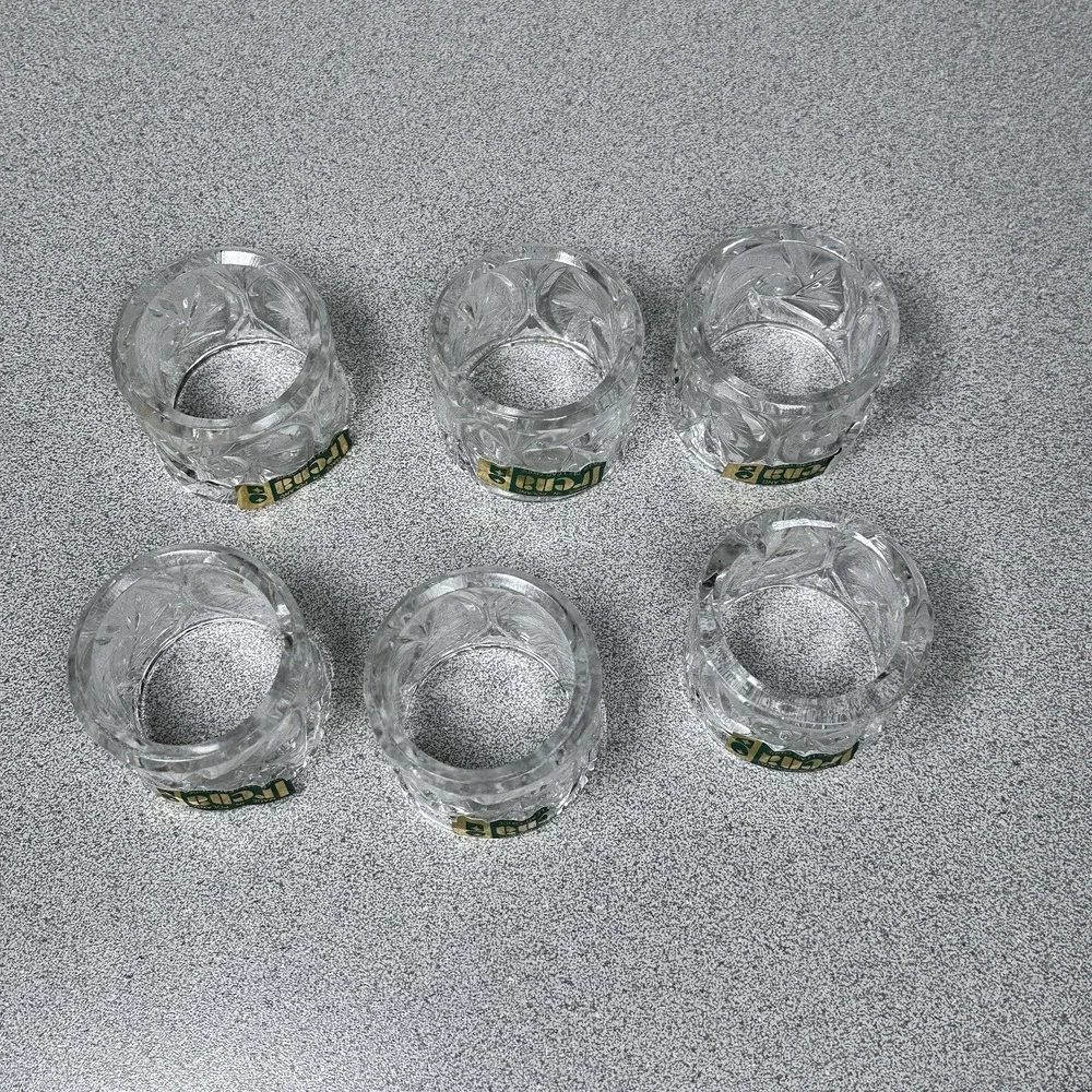 Set Of 6 Irena Crystal Napkin Holder Ring Pinwheel Starburst Poland Tablescape